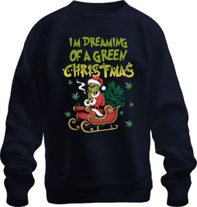 I'm Dreaming of a green Christmas Weed Grinch Kiffer - Weihnachten Christmas Xmas Uni Weihnachtspullover, Navy, XXL