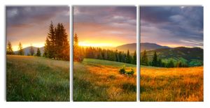 Wiesenlandschaft bei Sonnenuntergang, XXL Leinwandbild in Übergröße 240x120cm Gesamtmaß 3 teilig / Wandbild / Kunstdruck
