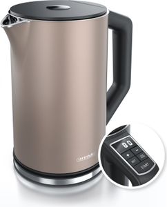 Arendo Wasserkocher, 1,5 l, 2200 W, Edelstahl, Doppelwand, Temperatureinstellung 40° - 100 °C mit Anzeige, beige