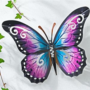 Großer Deko-Schmetterling, Metall, 35 x 28 cm, schwarz, lila, blau