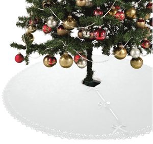 XXL deka na vianočný stromček 120 cm Fleece s gombíkmi a saténovými stuhami Round White Cream Christmas Tree Blanket Jedľová deka