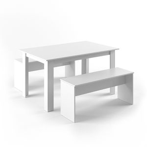 Livinity® Esstisch Set Sentio, 90 x 140 cm mit 2 Bänken, Weiß