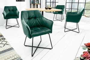 Exklusiver Design Stuhl LOFT Samt grün mit Armlehne Esszimmerstuhl Samtstoff Armlehnenstuhl