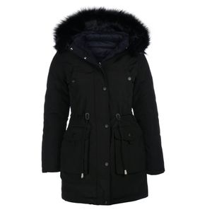 VAN HILL Damen Leicht Gefütterte Winterjacken Kapuze Seitentaschen Jacke 837624, Farbe: Schwarz, Größe: 38