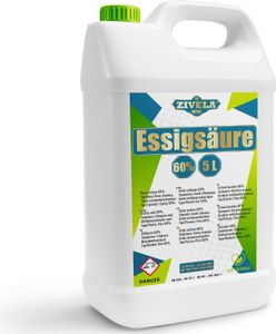 5L Essigsäure 60%  | 5L Essigessenz 60 prozent Lebensmittelqualität 5 kg | Hochreiner Essig für Vielseitige Anwendungen | Perfekt für Hausgebrauch Industrie Gartenbau Reinigung