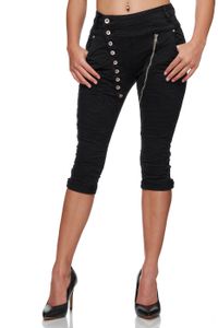 Elara Damen 3/4 Jeans Slim High Waist Capri Hose CEL05 Schwarz-44 (2XL)