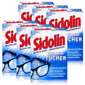 Sidolin Brillen Putztücher 20 Tücher - Extra Soft & Streifenfrei (6er Pack)