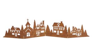 Deko Häuserzeile aus Metall klappbar 77 x 17 cm - rost - Weihnachtsstadt Silhouette zur Tischdekoration - Weihnachtsdeko Tischdeko für Weihnachten Weihnachtsstadt Skyline