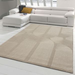 Recycle Teppich mit modernen ovalen Formen liniert in beige Größe - 200 x 290 cm