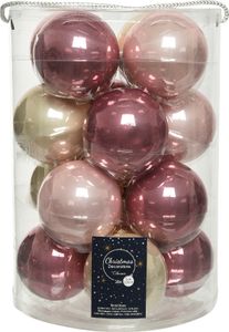Weihnachtskugeln Glas 8cm 16 Stück - Samtpink / Puderrosa / Perle Mix
