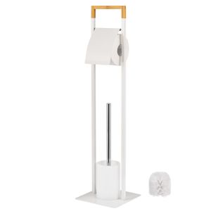 bremermann Stand-WC-Garnitur 2in1, WC-Bürste, WC-Rollenhalter, weiß/Bambus