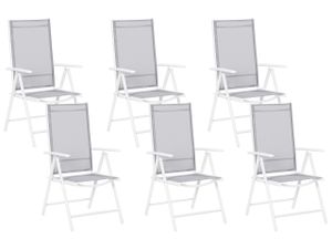BELIANI Sada 6 záhradných stoličiek so sklopným sklopným sivým textilným bielym hliníkovým rámom