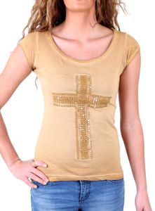 Tazzio T-Shirt Damen Artwork Crucifix Kreuz Shirt TZ-710 Camel M