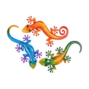 Kobolo Wand-Deko Gekko Gecko Eidechse Echse XXL - 3er Set - metall - 47, 45 und 43 cm - Wandkunst Wall Picture Deco Deko Garten Balkon Home Eingang