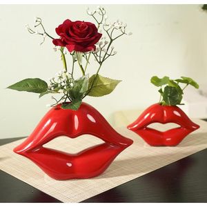 Rote Lippen Vase,Keramikvase Dekoration