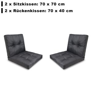 Loungekissen 4er SET (L) - 70x70cm & 70x40cm 2x Sitzkissen & 2x Rückenkissen | Wasserdichte Polsterkissen RATTAN: Dunkelgrau