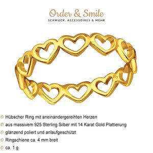 Ring Herzen Gold: Damenring Silber 925 54 (17.2 mm Ø)