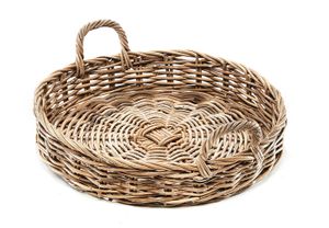 Tablett Dekotablett Serviertablett aus Rattan -kubu grau- rund