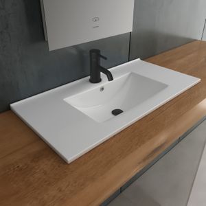 Alpenberger Gäste WC Waschbecken 80 cm Breit | Waschtisch Einbauwaschbecken | Aufsatzwaschbecken Eckig | Waschplätze | Handwaschbecken mit Keramik Versiegelung Nano und Überlauf