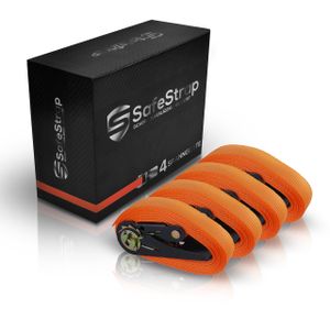 SafeStrap Spanngurte - Enorm robuste Zurrgurte - Nach EN 12195-2 - 4m Lange Ratschengurte mit 1600kg Kapazität [4 Stück in Schwarz/ Orange] (Orange)