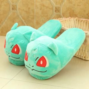Herren Anime Pokémon Bulbasaur Plüsch Hausschuhe Indoor Baumwoll Hausschuhe Paare Warm Slippers Grün Gr.40-44