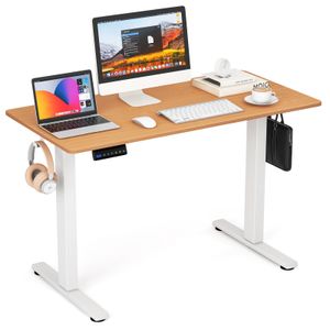 COSTWAY Schreibtisch 120x60cm höhenverstellbar, elektrischer Steh-Sitz Tisch mit Memory Funktion, 2 Haken & Kabelmanagement, Computertisch