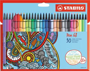 STABILO Pen 68 Kartónová peňaženka - Stredná - 30 farieb - Viacfarebná - 1 mm - Viacfarebná - Šesťhranná