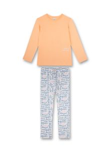 Sanetta Mädchen Schlafanzug lang Baumwolle Orange Wordingprint Allover