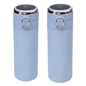 2x Edelstahl Isolierkanne 420ml Mini Thermosflasche Doppelwandig Thermosflasche Tasse Wärmeisolierte Thermoskanne für Kinder (Blau)