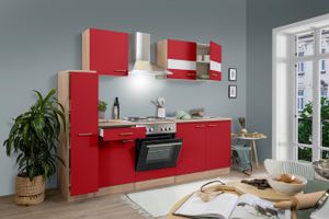 Küche Küchenzeile Küchenblock Einbauküche Eiche Rot Merle 240 cm Respekta