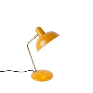 QAZQA - Modern Retro Tischlampe gelb mit Bronze - Milou I Wohnzimmer I Schlafzimmer - Stahl Rund - LED geeignet E14