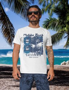 Herren T-Shirt Aufdruck Malibu Beach California Surf Classic Sonne Sommer Palmen Vintage Fashion Streetstyle Neverless® weiß 4XL