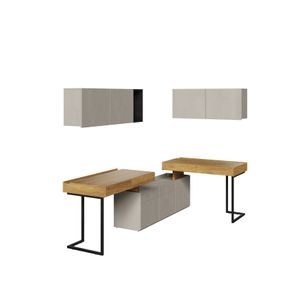 MINIO Büromöbelset FELIX S8B 6-Teiling Möbelset | Hikora Natural / Silk Flou Farbe mit Stahlbeinen