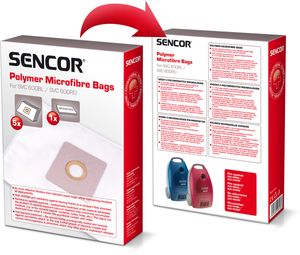 SENCOR Sáčky do vysavače, mikrovlákenné, jednorázové, 5 sáčků a 1 mikrofiltr, antibakteriální úprava, pro vysavače SVC 600BL, SVC 600RD