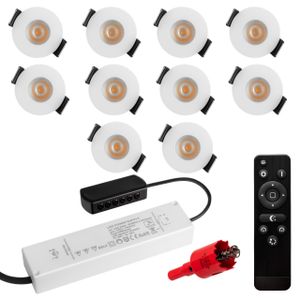 10er Set, S-Polylight® Mini LED Einbauspot Set in Weiß | Warmweiss 3.000K DIMMBAR IP65 FUNK 3W Einbaustrahler Terrassenbeleuchtung Bad Sauna