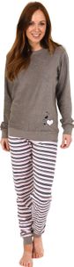 Eleganter Damen Frottee Pyjama Schlafanzug mit Bündchen und Herz Motiv - 291 201 13 570 ; grau , 36