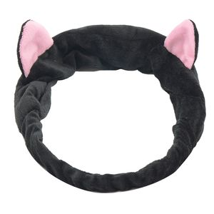 Schönes Cartoon-Katzenohren-Stirnband für Damen, Make-up, Gesichtswaschen, elastisches Haarband, Schwarz