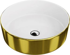 LAVITA Aufsatzwaschtisch Merida Gold/White | Aufsatzwaschbecken Rund | Waschbecken Ohne Überlauf und Hahnloch | Aus hochwertigem Porzellan | Waschtisch | 37x37x12 cm | Weiß/Gold