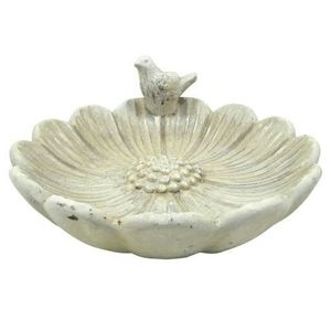 Vogeltränke aus Zement in grau im Design einer Blume mit einem Vogel, 26x10cm - Vogelbad, Vogeltränke, Outdoor, Futterstation, Tränke - Garten