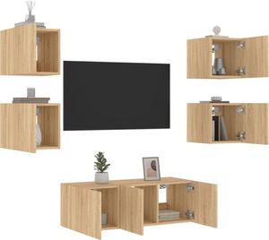 6-tlg. Wohnwand mit LED-Beleuchtung Sonoma-Eiche Holzwerkstoff