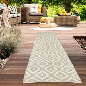 Schmutzabweisender Outdoor-Teppich in Ethno-Design in beige Größe - 90 x 300 cm
