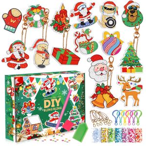 15ks 5D Diamond Painting Pendant Set, vánoční přívěsek na klíče Vánoční dárek Diamond Embroidery Keychain(#01)