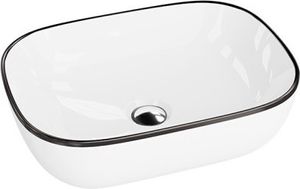 LAVITA Aufsatzwaschtisch Costa Black Line| Aufsatzwaschbecken Rechteckig | Waschbecken ohne Überlauf und Hahnloch | Aus hochwertigem Porzellan | Waschtisch | 46x32,5x13,5 cm | Weiß/Schwarz