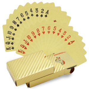 CCLIFE Spielkarten 2 Pokerdecks Pokerkarten Playing Cards Profi Poker Wasserdichtes Plastik,Farbe: Goldfolie