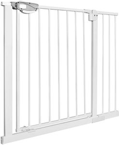 XMTECH Bezpečnostná brána do dverí Schodisková brána Schodisková zábrana s automatickým zatváraním pre deti Bez vŕtania, 95-105 cm, biela