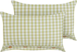 BELIANI Dekokissen 2er Set Olivgrün / Weiß Karomuster 40 x 60 cm Rechteckig mit Knöpfen für Wohnzimmer Schlafzimmer Sofa Sessel Bett
