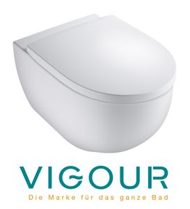 VIGOUR DERBY Wand-WC rund spülrandlos mit verdeckter Befestigung und SoftClose WC-Sitz, weiß
