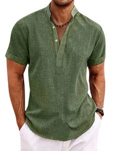 Herren Hemden Baumwolle Leinenhemd Leinen Shirts Turn Down Tee Sommer Freizeithemd Grün,Größe XL