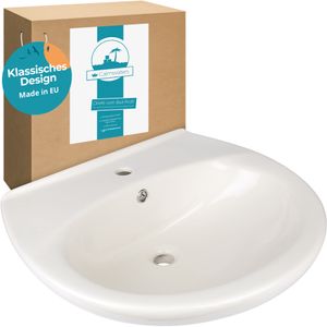 Calmwaters® Waschbecken in Pergamon aus Keramik mit Überlauf & Hahnloch mit Breite von 60 cm zur Wandmontage - 05AB2299