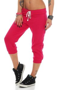 Damen Jogginghose 3/4 Capri Sport-Hose Baumwolle; Pink XL/42